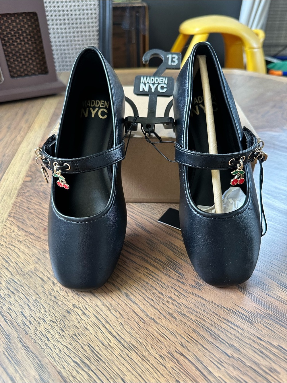 Madden NYC Girls' Black Mary Jane Shoes with Cherry Charm